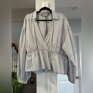 Anthropologie Pilcro Blue & White Tie Blouse - Size XL